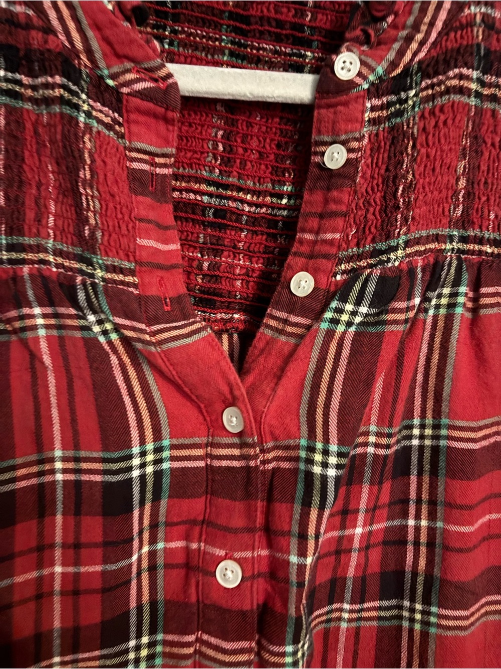 J Crew Womens XXL Red Black Tartan Plaid Flannel Ruffle Collar Popover Top - Picture 3 of 9